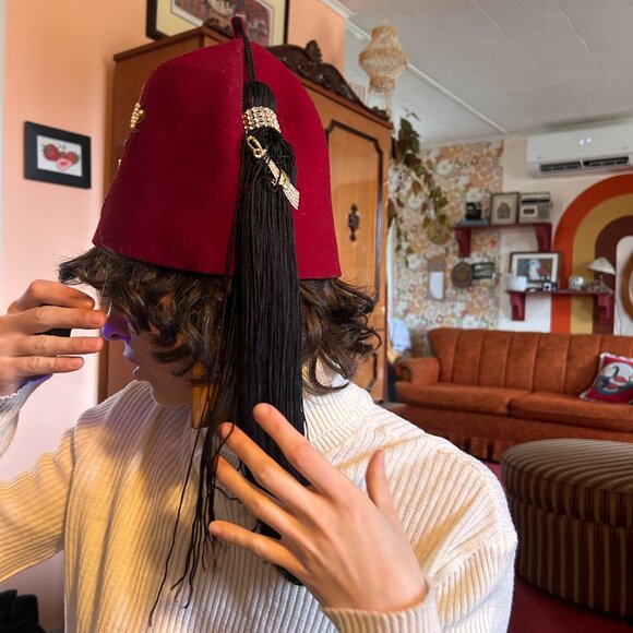 1950s handmade Shriners Philae Halifax genuine leather felted tassel fez! - Picture 6 of 15